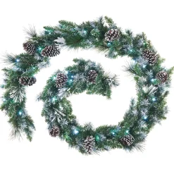 Pre-Lit Decorated Snow Flocked Garland, Pinecones, 9 Ft
