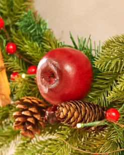 Pre-Lit Decorated Wreath, Apples & Cinnamon Sticks, 76 Cm