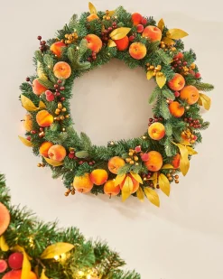 Pre-Lit Decorated Wreath, Apples & Peaches, 76 Cm