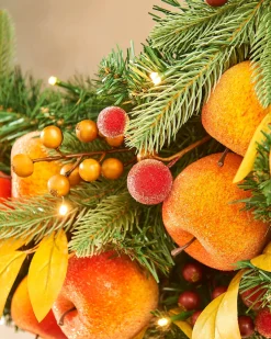 Pre-Lit Decorated Wreath, Apples & Peaches, 76 Cm
