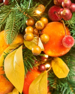 Pre-Lit Decorated Wreath, Apples & Peaches, 76 Cm