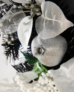Pre-Lit Decorated Wreath, Black/Silver, 60 Cm