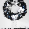 Pre-Lit Decorated Wreath, Black/Silver, 60 Cm
