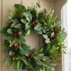 Pre-Lit Decorated Wreath, Berries & Eucalyptuses, 60 Cm