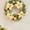 Pre-Lit Decorated Wreath, Cream/Gold, 60 Cm