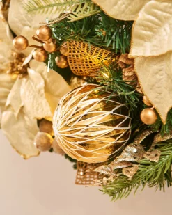 Pre-Lit Decorated Wreath, Cream/Gold, 60 Cm