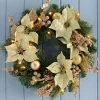 Pre-Lit Decorated Wreath, Cream/Gold, 60 Cm
