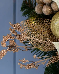 Pre-Lit Decorated Wreath, Cream/Gold, 60 Cm