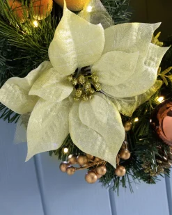 Pre-Lit Decorated Wreath, Copper/Gold, 60 Cm