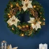 Pre-Lit Decorated Wreath, Gold/Cream, 60 Cm