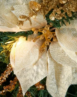 Pre-Lit Decorated Wreath, Gold/Cream, 60 Cm