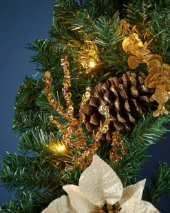 Pre-Lit Decorated Wreath, Gold/Cream, 60 Cm