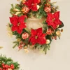 Pre-Lit Decorated Wreath, Red/Gold, 60 Cm