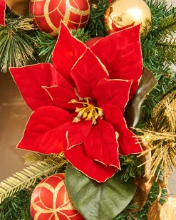 Pre-Lit Decorated Wreath, Red/Gold, 60 Cm