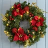 Pre-Lit Decorated Wreath, Red/Gold, 60 Cm