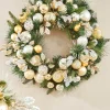 Pre-Lit Decorated Wreath, Silver/Champagne/Gold, 76 Cm