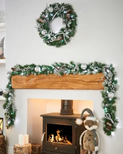 Pre-Lit Decorated Wreath, Silver Ice, 60 Cm