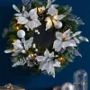 Pre-Lit Decorated Wreath, Silver/White, 60 Cm