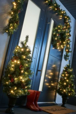 Pre-Lit Decorative Christmas Trees, Wreath & Garland Bundle