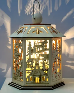 Pre-Lit Decorative Wooden Lantern, 20 Cm