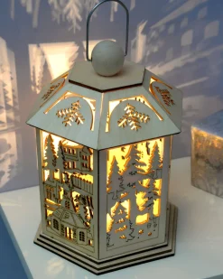 Pre-Lit Decorative Wooden Lantern, 20 Cm