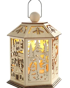 Pre-Lit Decorative Wooden Lantern, 20 Cm