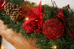 Pre-Lit Extra Thick Decorated Garland, Red/Gold, 9 Ft