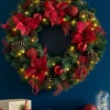 Pre-Lit Extra Thick Decorated Wreath, Red/Gold, 76 Cm