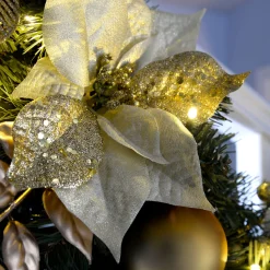 Pre-Lit Extra Thick Garland, Static, Cream/Gold, 9 Ft