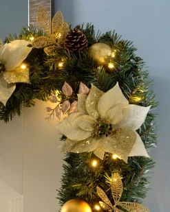 Pre-Lit Extra Thick Garland, Cream/Gold, 9 Ft
