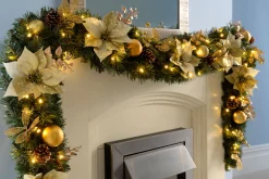 Pre-Lit Extra Thick Garland, Cream/Gold, 9 Ft