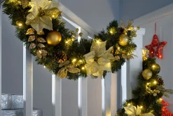 Pre-Lit Extra Thick Garland, Cream/Gold, 9 Ft