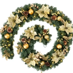 Pre-Lit Extra Thick Garland, Cream/Gold, 9 Ft