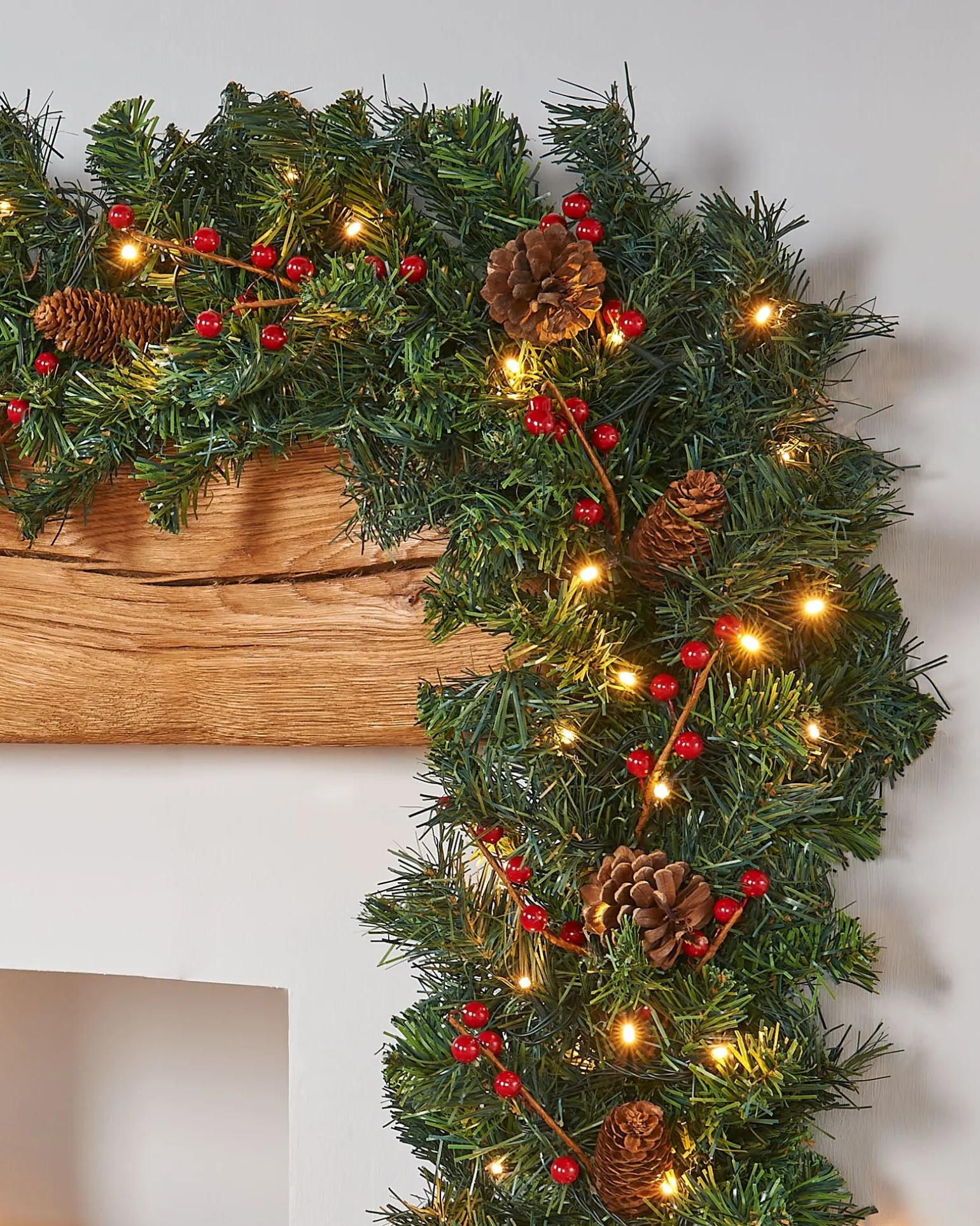 Pre-Lit Extra Thick Mixed Pine Garland, Pinecones & Berries, 9 Ft