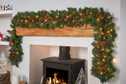Pre-Lit Extra Thick Mixed Pine Garland, Pinecones & Berries, 9 Ft
