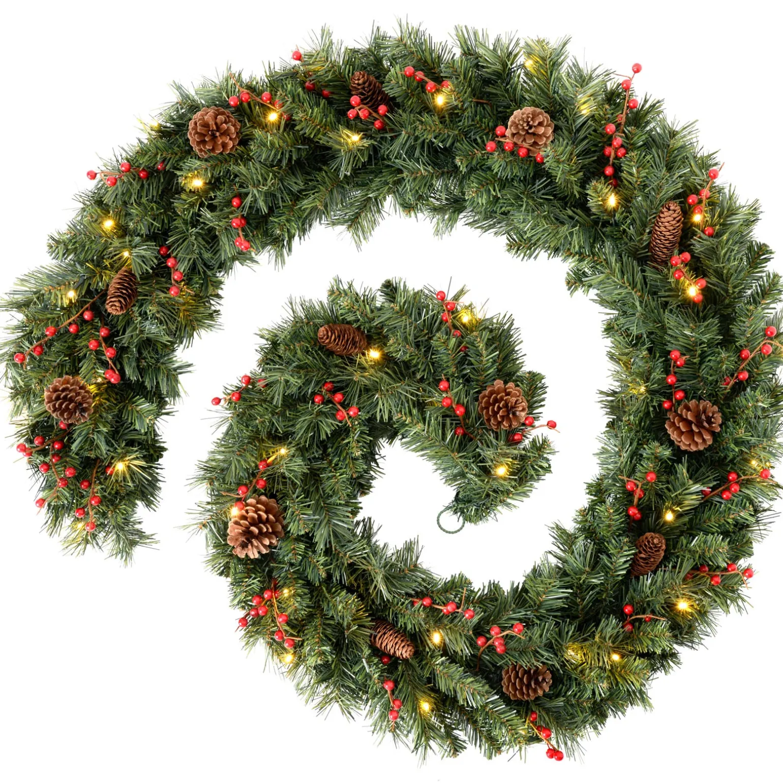 Pre-Lit Extra Thick Mixed Pine Garland, Pinecones & Berries, 9 Ft