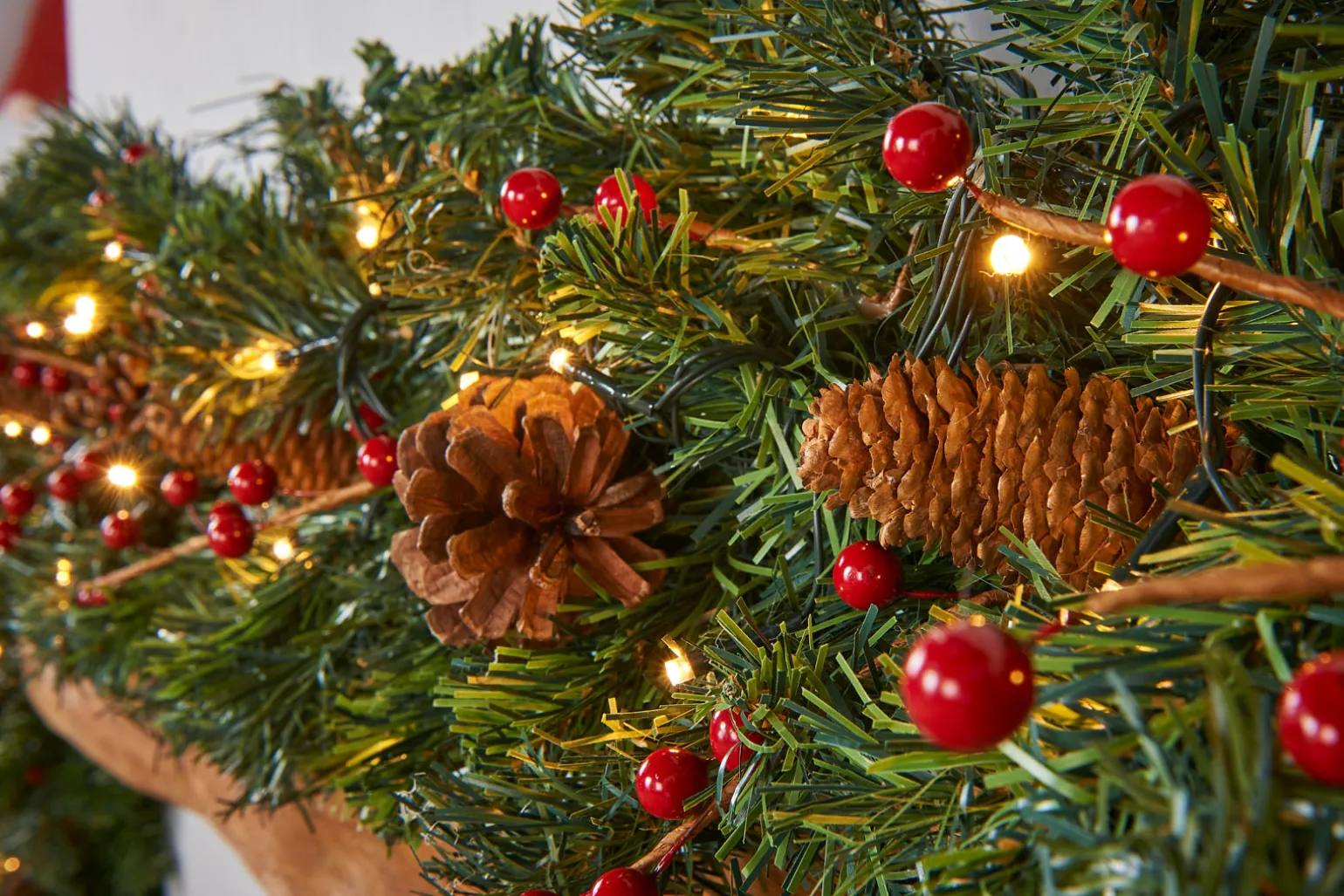 Pre-Lit Extra Thick Mixed Pine Garland, Pinecones & Berries, 9 Ft
