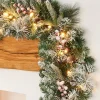 Pre-Lit Extra Thick Mixed Pine Snow Flocked Garland, Pinecones & Berries, 9 Ft