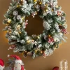 Pre-Lit Extra Thick Mixed Pine Snow Flocked Wreath, Pinecones & Berries, 76 Cm