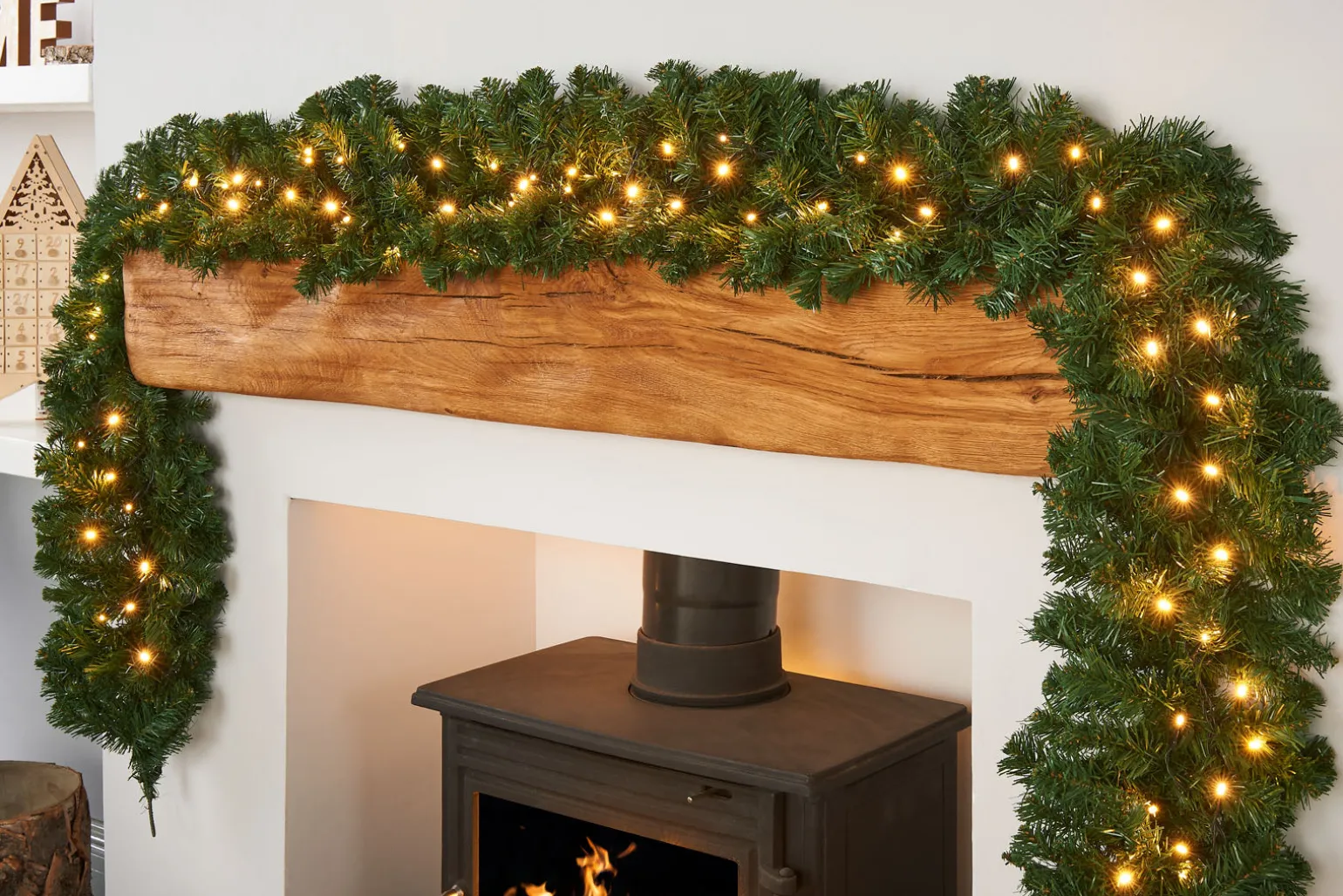 Pre-Lit Extra Thick Multi-Functional Pine Garland, 9 Ft