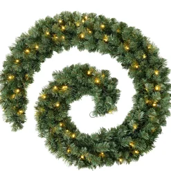 Pre-Lit Extra Thick Multi-Functional Pine Garland, 9 Ft