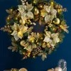 Pre-Lit Extra Thick Wreath, Cream/Gold, 76 Cm