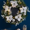 Pre-Lit Extra Thick Wreath, Silver/White, 76 Cm
