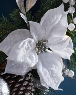 Pre-Lit Extra Thick Wreath, Silver/White, 76 Cm