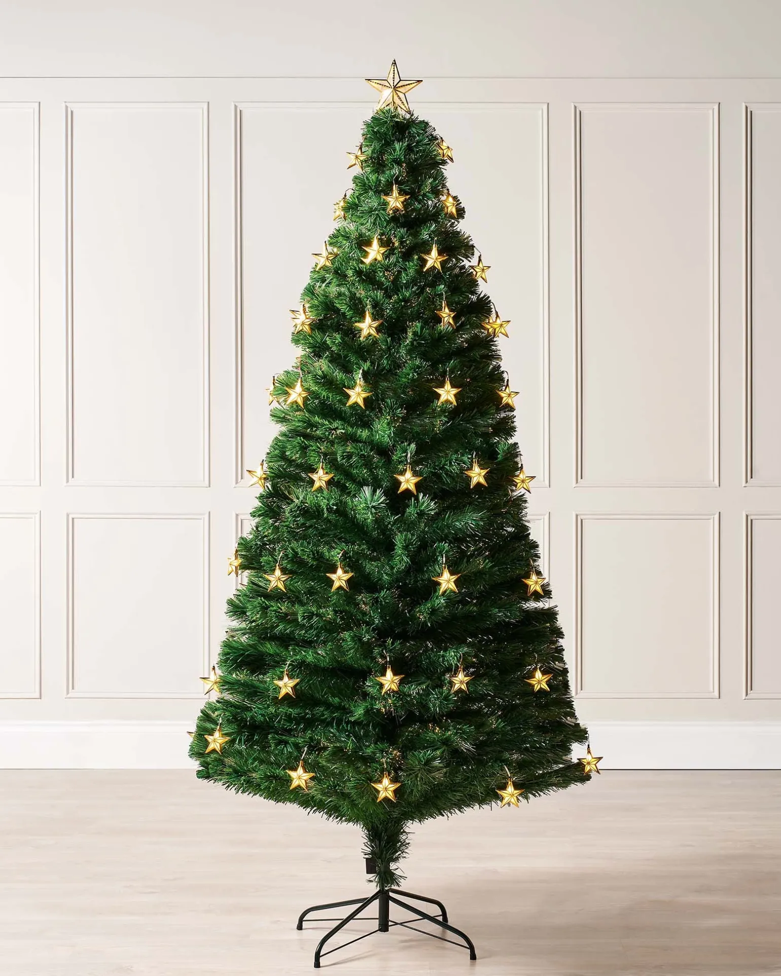 Pre-Lit Fibre Optic Christmas Tree With Stars, 6 Ft