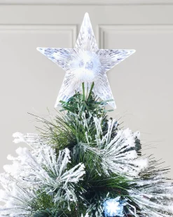 Pre-Lit Fibre Optic Frosted Christmas Tree With Tree Topper, 5 Ft