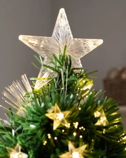 Pre-Lit Fibre Optic Pencil Christmas Tree With Warm White LED Stars, 5 Ft