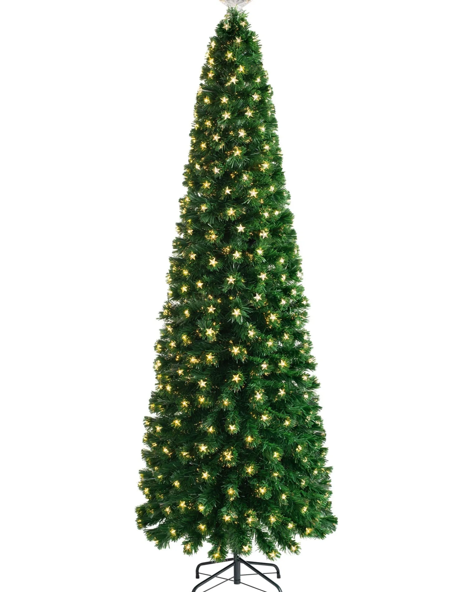 Pre-Lit Fibre Optic Pencil Christmas Tree With Warm White LED Stars, 5 Ft