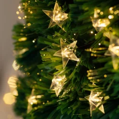 Pre-Lit Fibre Optic Pencil Christmas Tree With Warm White LED Stars, 5 Ft