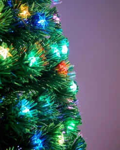 Pre-Lit Fibre Optic Pencil Christmas Tree With Multi-Coloured LED Stars, 5 Ft